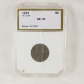 883 No Cents Liberty V Nickel PCI AU58