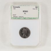 1964 Canadian 5 cent PCI MS63 PL Extra Water Lines