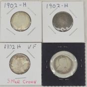 1902 & 3 1902 H Canadian Silver Quarters G-VF