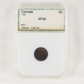 1858 Canadian 5 cent PCI VF30