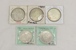 5 Canadian Silver Dollars 1949-1965