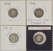 4 Canadian Silver Dimes 1858-1899