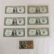 1874 25 cent Fractional Note & 6 $1 Silver Certs