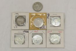 7 Canadian Silver Half Dollars 1943-1967