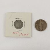 1866 3 cent Nickel & 1926 Standing Quarter