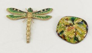 Enamel Dragonfly Pendant & Foil Back Silver Brooch