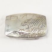 Japanese Engraved Tiger 950 Silver Belt Buckle