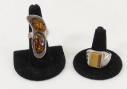2 Sterling Silver Rings, 1 art deco ladies & 1 Mex