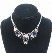 Crown Trifari Rhodium Plated Blue Stone Necklace