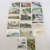16 Railroad Related Postcards, 10 Vintage RPPC
