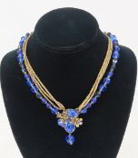 Vintage Signed DeMario Blue Faceted Bead Necklace