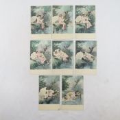 Set of 8 funny couple vintage Postcards