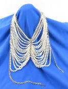 Faux Pearl and Gold Tone Chain Bikini Top