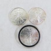 3 American Silver Eagles 1991, 1993, 1996
