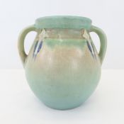 Roseville Monticello Blue Green 2 Handled Vase