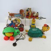 5 Vintage Pull Toys, Gong Bell and More