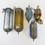 5 Hanging Mulit-Panel Glass Candle Lanterns