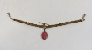 Victorian Blonde Braided Hair Fob with Agate Fob