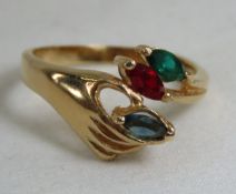 10K Gold Family Ring 2.8 grams w/ 3 Colored Stones