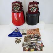 2 Osman Shriner Fez Hats, Ashtray, Glass & More
