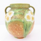1930's Roseville Jonquil Brown 2 Handled Vase
