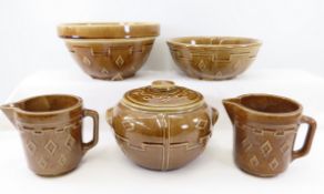 Brown Glaze Stoneware Bowls, Pitchers & Bean Pot