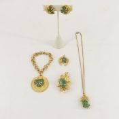 Vintage BSK Gold Tone and Jade Jewelry