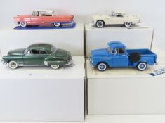 4 Danbury Mint cars 1954 Olds, 1956 Thunderbird