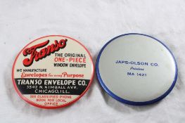 2 Antique Advertising Paperweight Mirrors 3.5