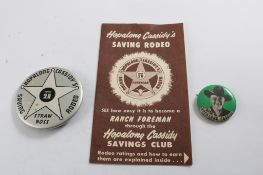 1950s Hopalong Cassidy Savings Club Badge & Pin