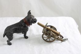Cast French Bulldog & Brass Toy Canon