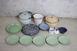 Enamelware Red & White Pail, Spatter Kettle, Pot