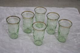 6 Uranium Glass Thumb Print Juice Glasses