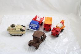 4 Plastic & 1 Cast Iron Toy Vehicles