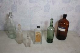 6 Antique Bottles - Beer, French Liquor, Medicine