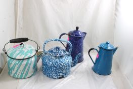 2 Enamelware Tea Kettles and 2 Coffee Pots