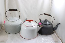 3 Enamelware Hot Water Kettles