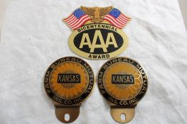 2 Kansas Farm License Plate Toppers, AAA Emblem