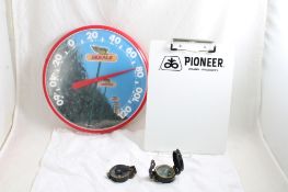 DeKalb Thermometer, Pioneer Bill Holder, 2 Compass