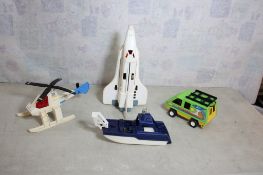4 Vintage Fisher Price Vehicles Rescue Boat, Plus