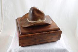 Ron Fisher Cowboy Hat Wood Cigar Trinket Box