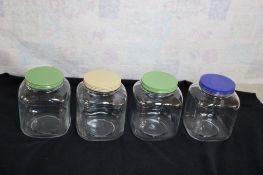 4 Clear Glass Ribbed Hoosier Pantry Canisters