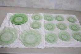 Uranium Glass Cherry Blossom Pattern 14 Dishes