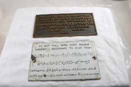 Brass Power Plant Plaque, Porcelain Train Sign