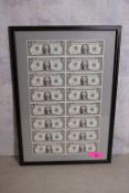 1981 Uncut Sheet 16 $1 Bills Uncirculated Framed