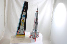 Tin Litho Mechanical Rocket Ship w/Box Works