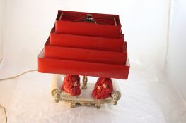 MCM Oriental Lamp w/ Venetian Red Metal Shade
