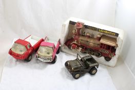 2 Tonka Trucks,1 Tonka Jeep, 1 Locomotive Works