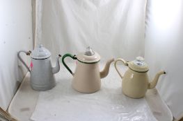 3 Enamelware Gooseneck Coffee Pots