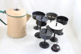 Beige Enamel Percolator w/Grounds Baskets
